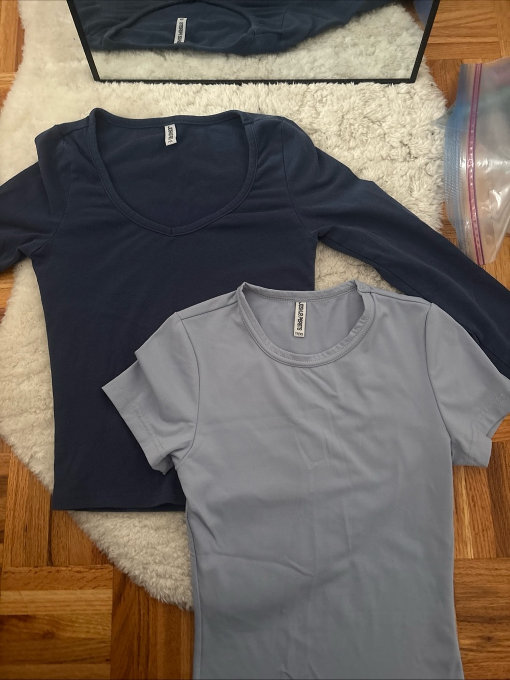 Everyday Comfort Women’s V-Neck Long Sleeve Top and Crew Tee - Navy & Light Blue